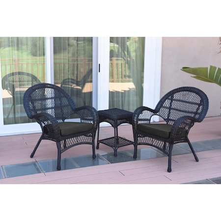 Jeco W00211-2-CES017 3 Piece Santa Maria Black Wicker Chair Set, Black Cushion W00211_2-CES017